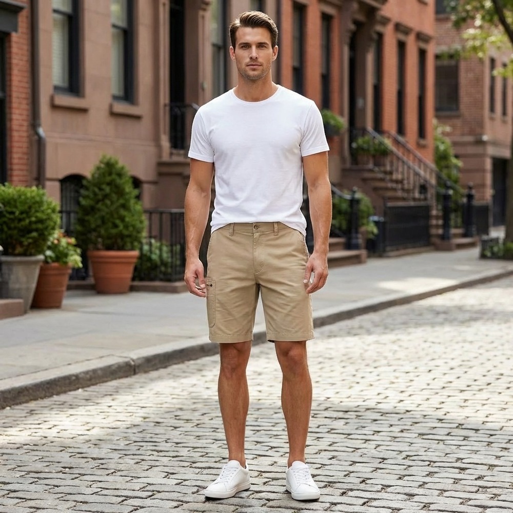 WearFirst Venture Cargo Shorts Mens 36 Tan Khaki Stretch Gorpcore Utility Hiking